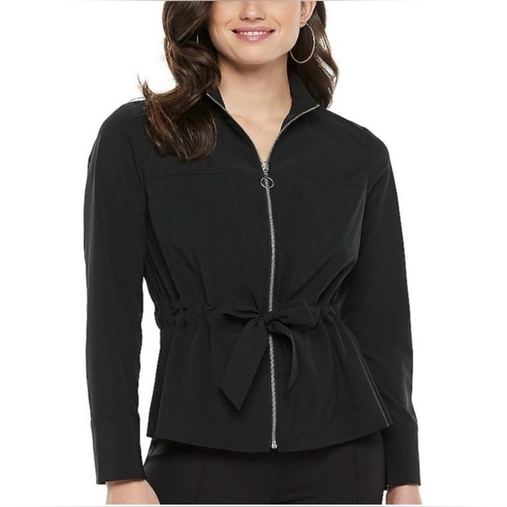 NEW! Chic Zipper Front Jacket with Tie Waist & Pockets - Size LP NWOT